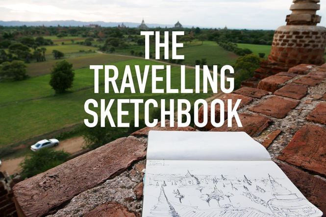 sketchbook overlooking the temples of bagan, myanmar